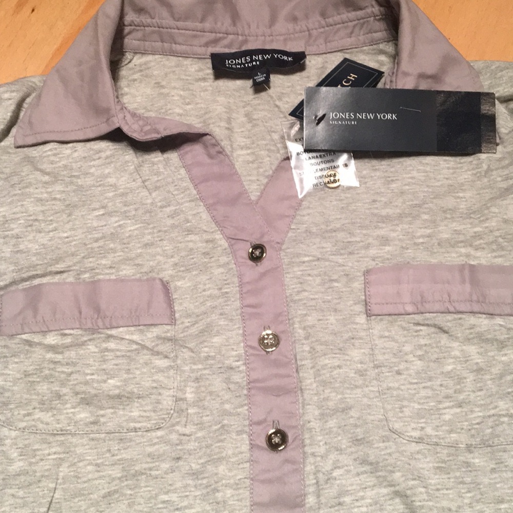 NWT Jones New York Grey Long-Sleeve Shirt - Picture 3 of 7